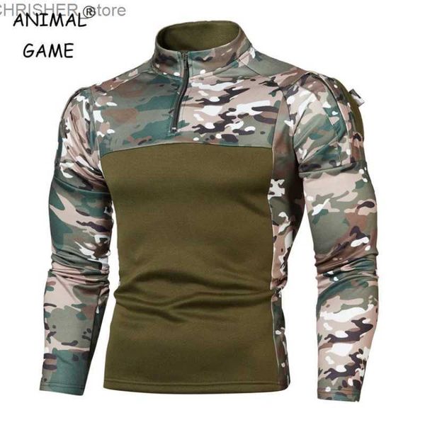 Vestes tactiques T-shirt de Combat tactique pour hommes, uniforme militaire, chemise de Camouflage, vêtements de l'armée, sweat-shirt à manches longues avec col à fermeture éclair, TopsL231218