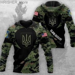 Vestes tactiques emblème national ukrainien sweats à capuche de camouflage imprimés en 3D hommes femmes Cool nouveau pull décontracté militaire sweat à capuche vêtements L231218