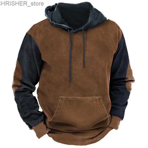 Chaquetas tácticas Sudadera con capucha vintage para hombres Otoño Sudaderas de manga larga Impresión en color puro Jersey de moda Ropa de gran tamaño Sudadera con capucha informal para exteriores L231218