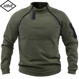 Vestes tactiques Hiver hommes col debout polaire pull couleur unie tactique extérieur veste chasse vêtements fermetures éclair coupe-vent épaissir CoatL23118