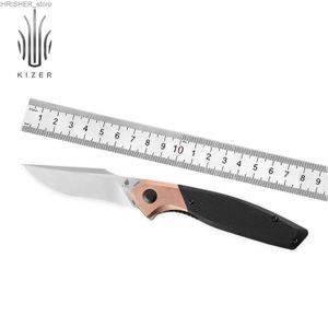 Cuchillos tácticos Cuchillo de supervivencia Kizer Grazioso V4572N1 2021 Nuevo cuchillo negro para acampar con mango de cobre G10 y clip de bolsillo profundo L2403