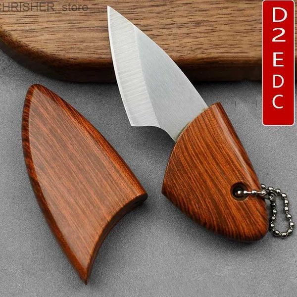 Couteaux tactiques Mini D2 lame EDC cuisine fruits imiter couteau à manche en bois avec gaine en bois Camping en plein air couteau de déballage multifonctionnel L2403