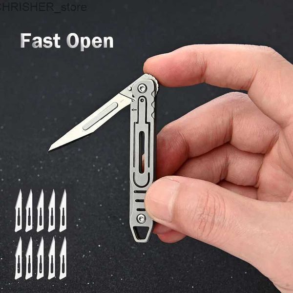 Couteaux tactiques Mini Scalpel en acier inoxydable couteau pliant à ouverture rapide G10 survie en plein air Camping Portable EDC outil 10 pièces NO.11 lames FreeL2403