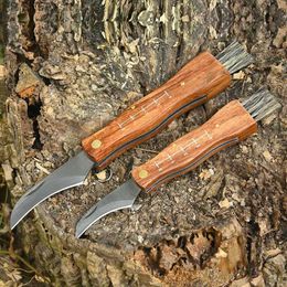 Cuchillos tácticos al aire libre Mini cuchillo de seta EDC Acero inoxidable Mango de madera Afilado Camping Caza Supervivencia Cuchillo plegable multifuncional BrushL2403