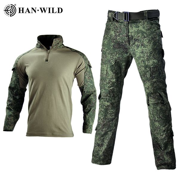 Tactical Military Uniform Combat Camo Russian Army Suit Training Training Team Airsoft Paintball Shirts Pantalons de fret + Pads Hens Vêtements