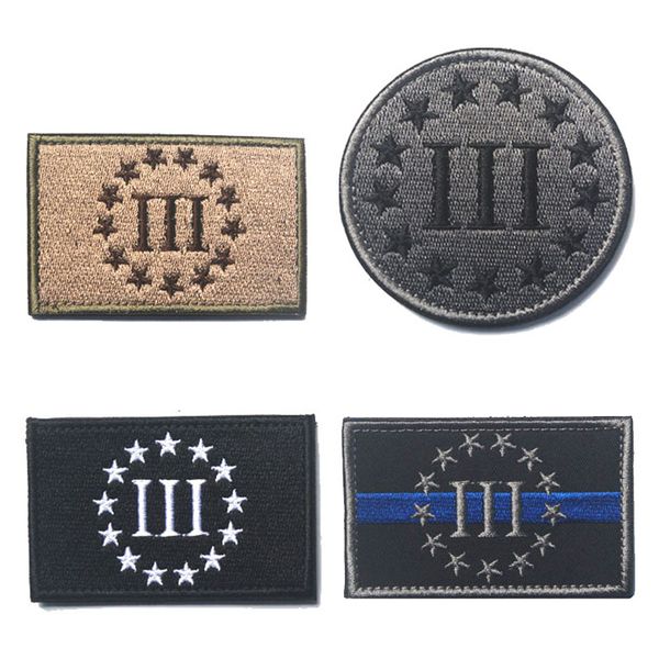 Patch de broderie de moral tactique, ligne bleue fine, trois pour cent, boucle à crochet militaire, Badge de l'armée, patchs brodés, emblème