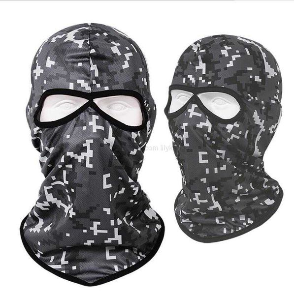 Táctico Motocicleta Ciclismo Casco Liner Cap Caza al aire libre Esquí Cara Máscara protectora Camo Bufanda mágica Cabeza Pasamontañas Sombrero Montar Biker Bandana Ejército Capuchas 2 agujeros Sombrero