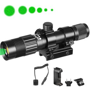 Óptica táctica de caza, linterna láser verde, designador de visión nocturna con interruptor remoto, anillo para mira telescópica