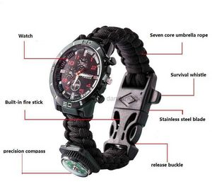 Tactical Outdoor Multifunctionele Noodarmband Draagbaar Bergbeklimmen Wandelen Paracord Survival Armbanden gereedschapsset EHBO-doos armbanden wtach kompas