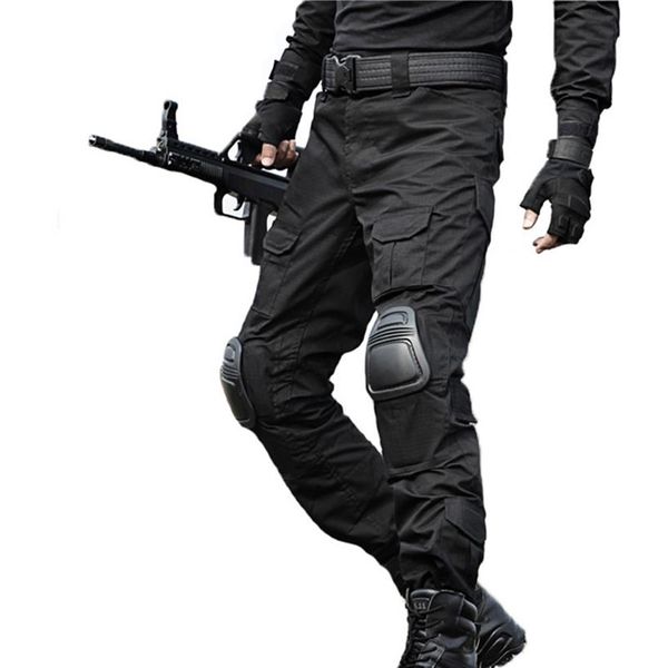 Pantalones tácticos pantalones Cargo hombres camuflaje pantalón Rana rodilleras pantalones de trabajo ejército SWAT combate pantalones 220F