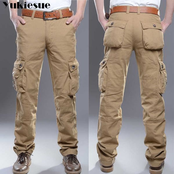 Pantalones tácticos Hombre Camo Jogger Casual Hombres Cargo Pantalones de algodón Multi bolsillo Estilo militar Ejército streetwear Negro urbano 210608