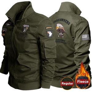 Tactische Pilootjas Heren Militaire Airborne Fleece Bomberjacks Katoen Adelaarsborduurwerk Legerjassen Causale Stand Kraag Uitloper 231220