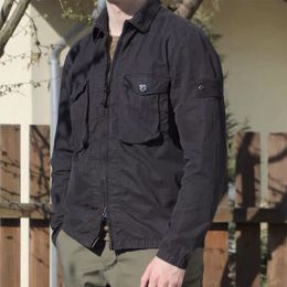 Taktische Hemden für Männer Mode Langarm Reißverschluss Umlegekragen Jacke Schwarz Khaki Farbe Große Tasche Lose Hemd Größe M-2XL zz
