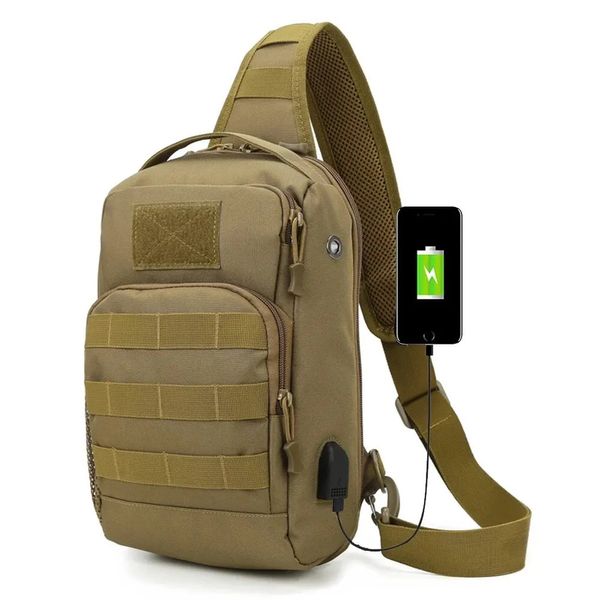 Sac à bandoulière tactique sac à bandoulière Molle sac à dos à bandoulière militaire avec port de chargement USB sac de ventilateur de pêche poitrine 240208