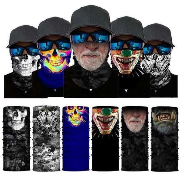 Crâne tactique écharpes magiques Vélo Ski Demi-masque Fantôme Écharpe Foulard Multi-usage Réchauffeur Casquette de Snowboard Masques de Cyclisme Halloween Cadeau Cosplay Accessoires