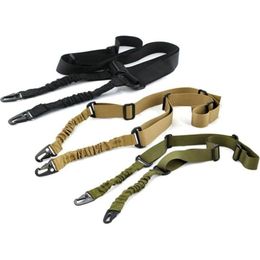 Tactique Sling Mtifonctionnel Réglable Sling Nylon Tactique Double Point Bungee Rifle Gun Airsoft Sangle De Chasse Noir Tan Green486127 Otuk5