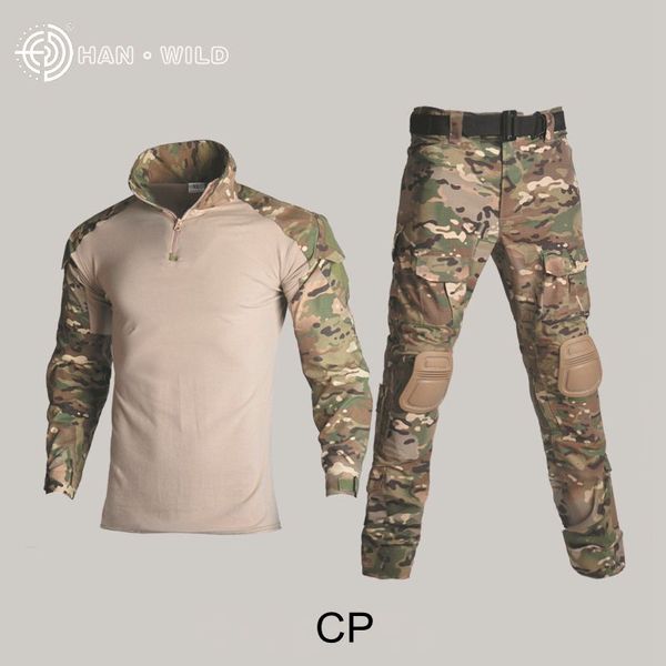 Traje táctico Army Uniforme de combate Combat Camiseta+pantalones con camillas de rodilla Codo CAMO Set Airsoft Caballado de ropa Pintball Clothing