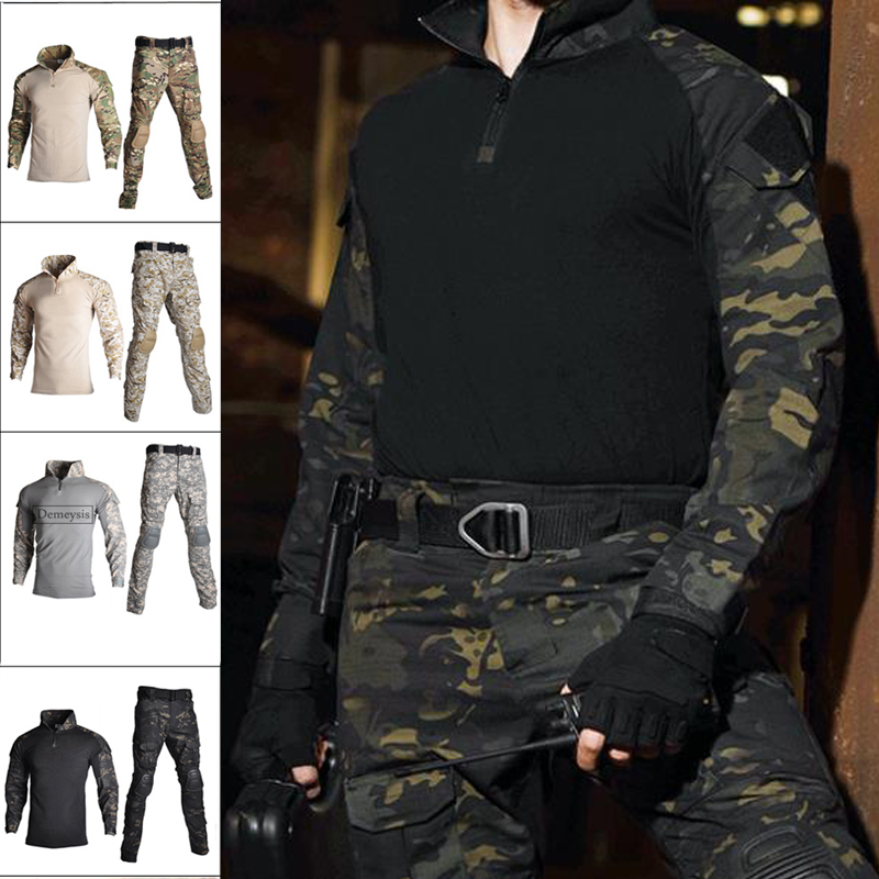 Cosses tactiques Uniformes de combat pour hommes chemises à manches longues et pantalon avec des tampons de genou de coude Clothing de chasse