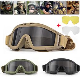 Lunettes de soleil tactiques 3 lentilles ensemble de lunettes tactiques coupe-vent anti-poussière tir Motocross moto alpinisme lunettes Cs militaire sécurité Protection 230905