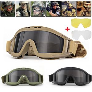 Tactische zonnebrillen Tactische bril met 3 lenzen Winddicht Stofdicht Schieten Motorcross Motor Bergbeklimmen Bril Cs Militair Veilige bescherming 230905