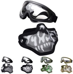 Tactische zonnebril Airsoft Shooting Half Mask Stalen Mesh en Goggles Set Sport Paintball CS Eyes Protection