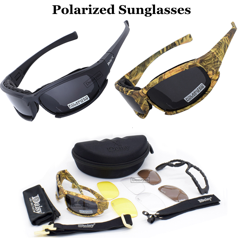 Lunettes de soleil tactiques Camouflage tactique lunettes polarisées pour hommes lunettes de chasse de tir militaire 4 lentilles Kit lunettes de soleil hommes randonnée 230905