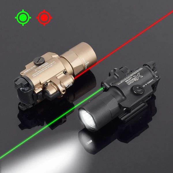 Táctica SureFir X400U X400 Ultra Linterna con láser rojo/verde Luz de arma de arma Caza de pistola X300 X300U Luz de pistola