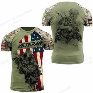 T-shirts tactiques Army Vétérans américains 3D T-shirt de camouflage extérieur imprimé à manches courtes courtes à manches courtes en plein air 240426