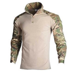 T-shirts tactiques Han Ye Mens Military Shirt Combat Vêtements Tactical Hunting Uniform Camouflage Air Suit Camping Shirt 240426