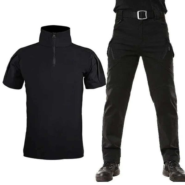 T-shirts tactiques pour hommes ensembles d'été camouflage respirer multi-caméra noire set mini t-shirt marchandises tactiques uniformes de chasse 240426