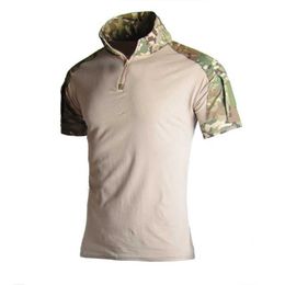 T-shirts tactiques chemise de bataille tactique pour hommes - Camouflage résistant à la déchirure Colore de travail de balle de chasse extérieure et de randonnée T-shirt 240426