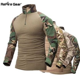 Tactische T-shirts Refire Gear Camo Militair T-shirt US RU Soldier Combat Tactical T-Shirt Military Force Multi Camo lange mouwen T-shirt 240426