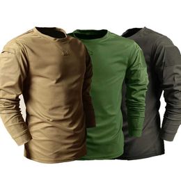 Tactische T-shirts Spring lange mouwen T-shirt voor heren snel drogen o-neck outdoor tactisch shirt training t-shirt ademende werkkleding los fitting 240426