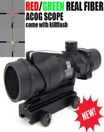 Tactische Trijicon ACOG 4x32 Glasvezel Scope w Real RedGreen Fiber Crosshair Riflescopes komen met Kill Flash4374377