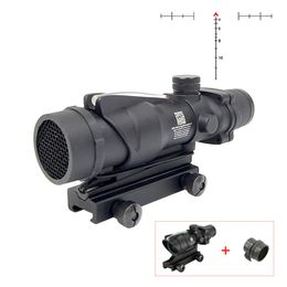 ACOG Portée de source de fibre 4X32 Fusil à fibre optique lumineux rouge Airsoft Loupe 4x Chevron Réticule gravé en verre avec couvercle de protection Killflash