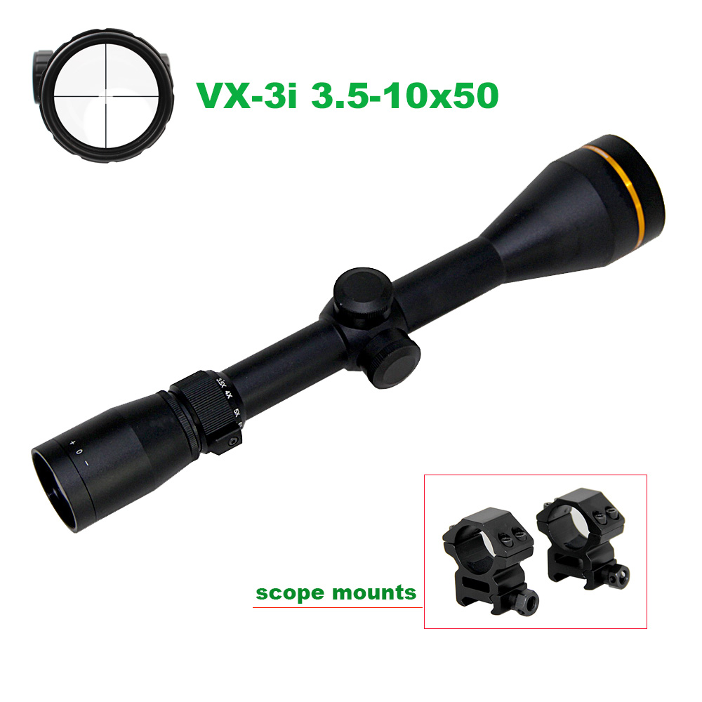 Taktik VX-3I 3.5-10X50 Uzun menzilli tüfekler MIL-DOT Paralaks Kapsamı 1/4 MOA Optikleri Kapsam Montajları ile Tamamen Çok Kaplamalı Görüş Büyütme Ayarı