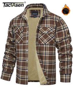 TACVASEN polaire doublure vestes hommes flanelle coton Plaid décontracté boutonné Cargo travail manteaux épaissir vêtements d'extérieur hauts 240103