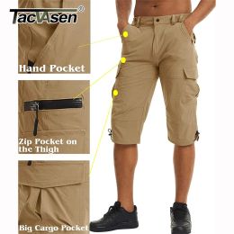 Tacvasen Men's Cargo Work Shorts secs secs sèches 3/4 Longueur Pantalon Capri Multi-poches pantalon de longueur de genou