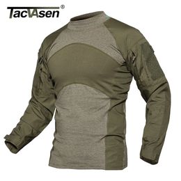 TACVASEN Hombres Verano Camiseta Táctica Ejército Combate Airsoft Tops Manga Larga Militar camiseta Paintball Caza Camuflaje Ropa 5XL 201116