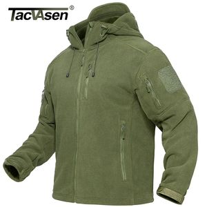 TACVASEN Lente winter fleecejack met capuchon Tactische fleecejas voor heren, volledige ritssluiting, buiten, winddicht, warme werkjas met capuchon 240102