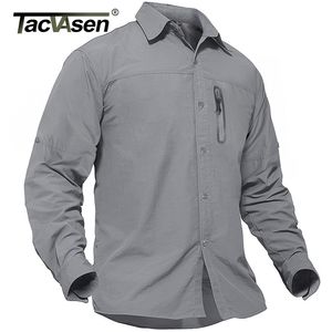 TACVASEN Summer Cargo Work Shirts Men Long Sleeve Lightweight Quick Dry Tactical Military Utility Zip Pockets Army 220330