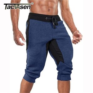 TACVASEN été hommes coton Shorts course entraînement Joggers pantalons de survêtement 3/4 pantalon maille pêche Camping Gym sous le genou 220301