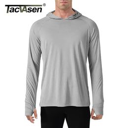 TACVASEN Protection solaire T-shirts Hommes à manches longues Casual UV Preuve à capuche T-shirts respirant léger Performance Randonnée T-shirts LJ200827