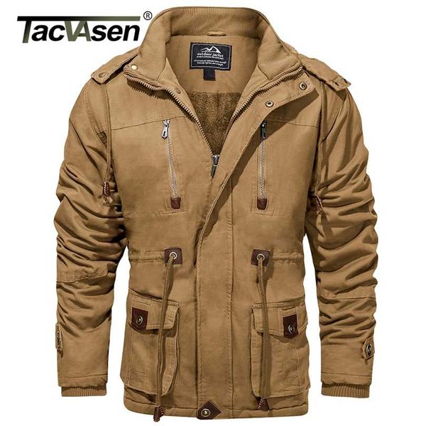 TACVASEN Épaissir Polaire Doublé Manteaux Hommes Tactique À Capuche Veste Hiver Chaud Manteau En Plein Air Cargo Outwear Coupe-Vent Parka Homme 211217