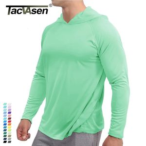 TACVASEN UPF 50 Protection solaire T-shirts hommes à manches longues à capuche décontracté à séchage rapide T-shirts en plein air randonnée sport course hauts pullover 240312