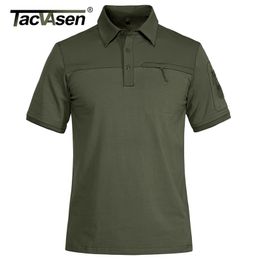 TACVASEN avec 2 poches zippées T-Shirt hommes tactique militaire à manches courtes polos décontracté équipe travail Golf hauts homme vêtements 220418