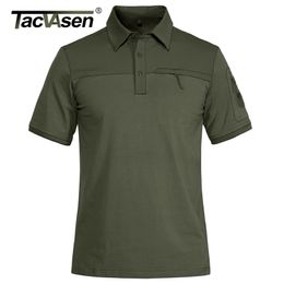 TACVASEN avec 2 poches zippées T-shirt hommes tactiques militaires à manches courtes polos décontracté travail d'équipe golf hauts homme vêtements 220704