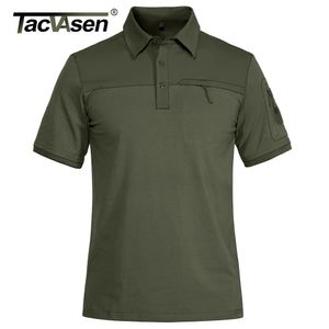 TACVASEN avec 2 poches zippées T-Shirts hommes tactiques à manches courtes polos chemises décontracté travail d'équipe Golf hauts homme vêtements 240219