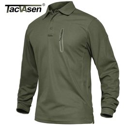 TACVASEN avec poches zippées T-shirts de travail tactiques pour hommes à manches longues Polos haut de gamme T-shirts décontractés de sport de golf T-shirts hauts 240125