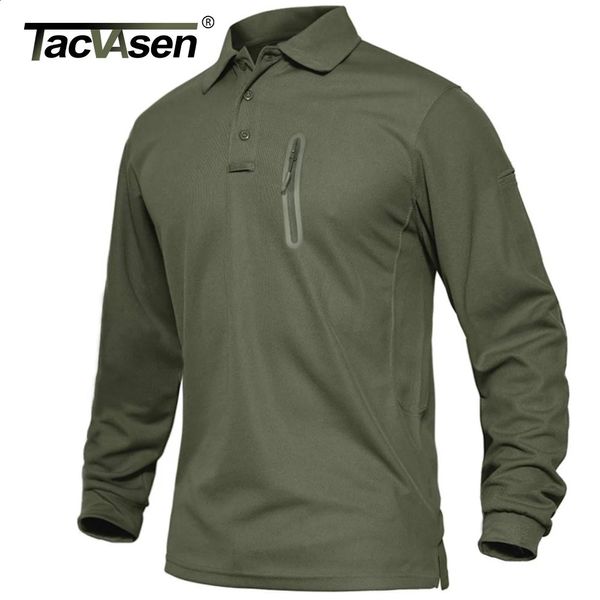TACVASEN avec poches zippées T-shirts de travail tactiques pour hommes Polos haut de gamme à manches longues T-shirts Casual Golf Sports T-shirts Tops 240123